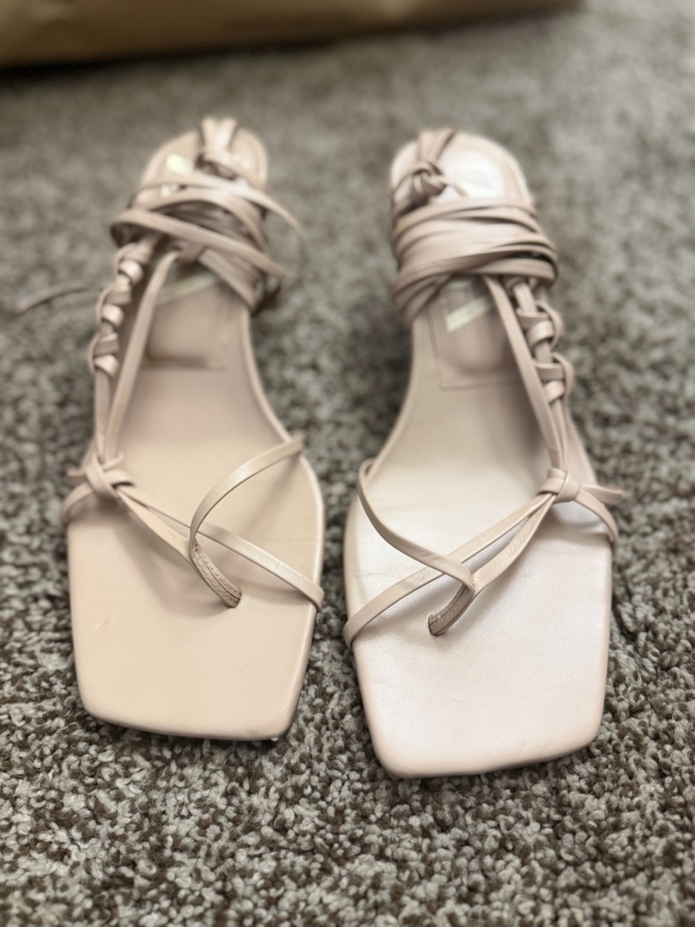 Zara Strappy Square-Toe Sandals in Nude
